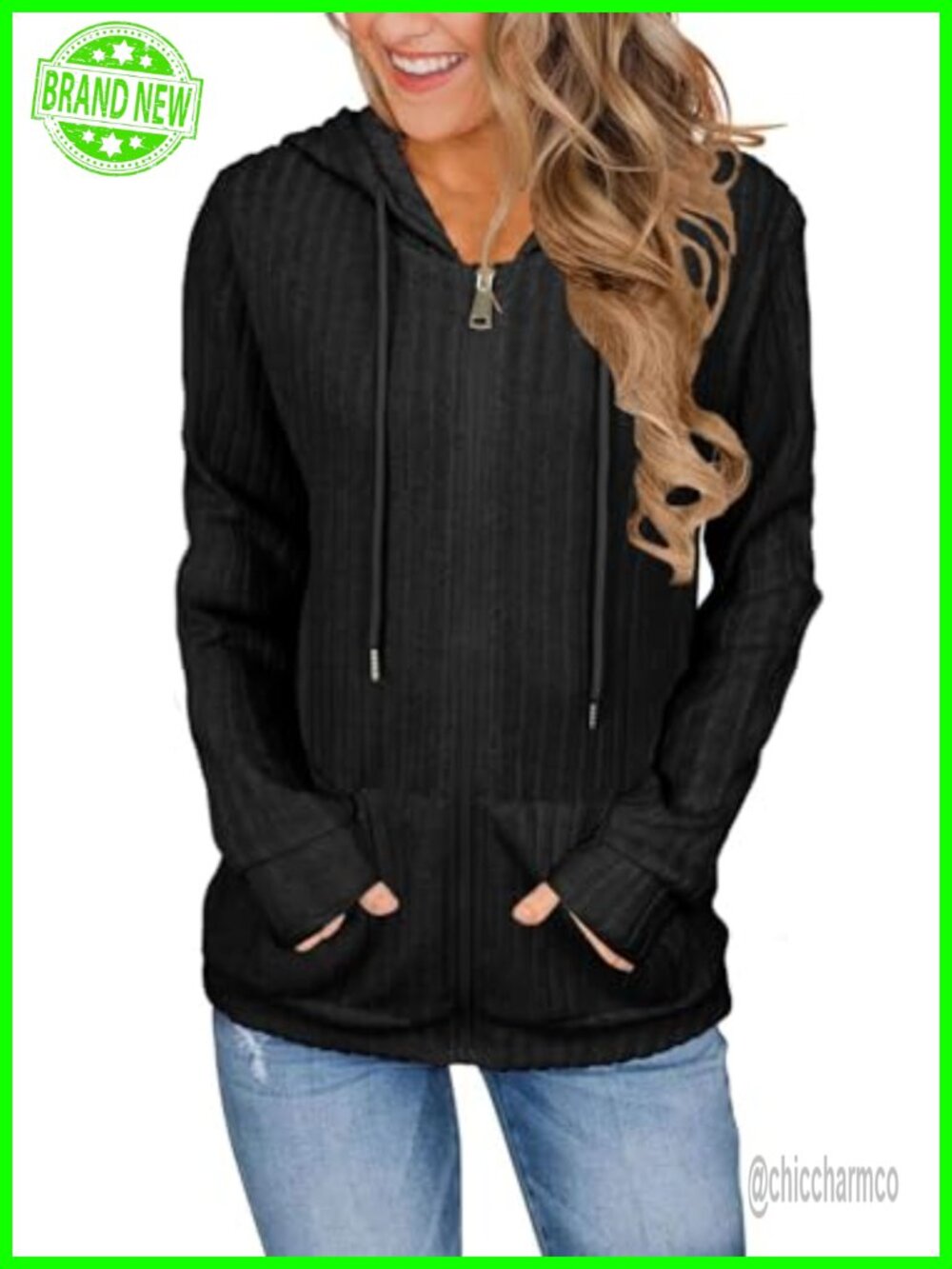 Women Long Sleeve Full Zip Hoodie Rayon Blend Sweatshirt